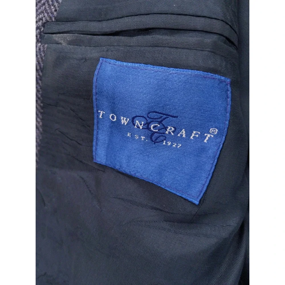 vtg Towncraft Blazer Jacket Blue Herringbone Wool/Lambswool Blend Sport Coat 39R